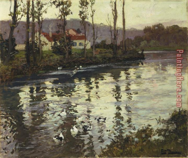 Fritz Thaulow River Landscape with Ducks